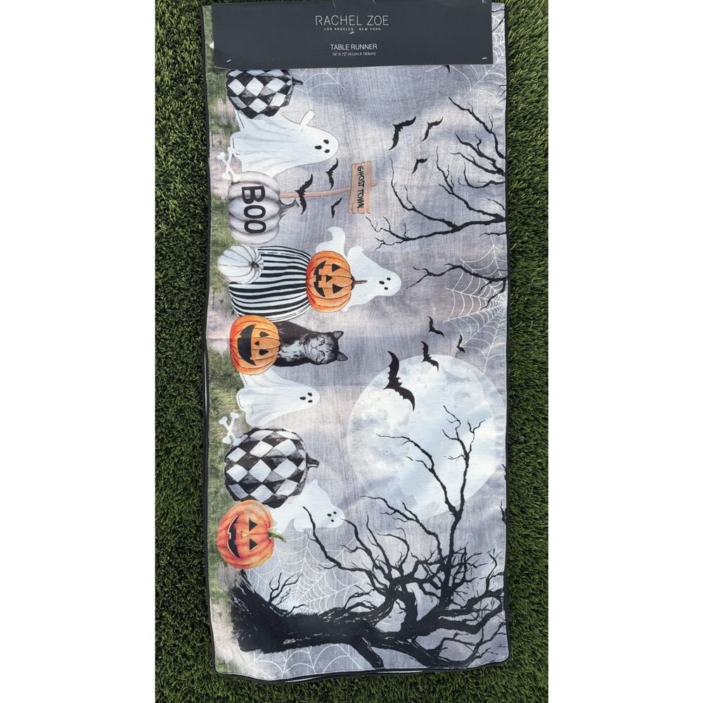 Rachel Zoe Home Table Runner Ghosts,Pumpkins, Cat,Bats Halloween New 16"x72" 🎃‎